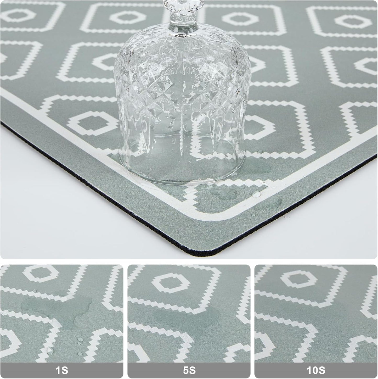 SUEH DESIGN Dish Drying Mat, Absorbent Coffee Mat 23.6 x 15.7 in Quick Dry Kitchen Drying Dish Drain Mat for Kitchen Counter Coffee Bar, Green