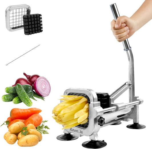 Anatole Professional French Fry Cutter Stainless Steel with 1/2'' Blade Manual Potato Slicer Veggie Chopper Homestyle Dicer for Onions Carrots Cucumbers