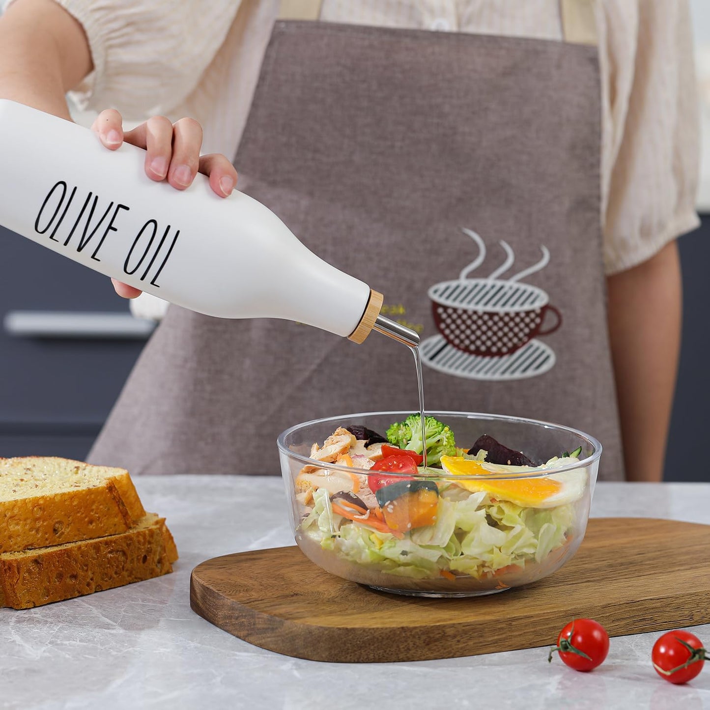 HOMCDALY Olive Oil and Vinegar Dispenser Set, 16oz Ceramic Oil Dispenser for Kitchen, Kitchen Dispenser Bottle for EVOO Vinegar Syrups, Modern Farmhouse Design| Set of 2 – P-Black&White