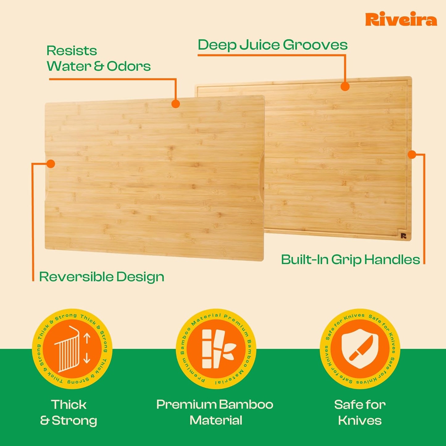 Riveira White Bamboo Wood Cutting Board – Gourmet Bamboo Grandeur: 36 x 24 Wooden Cutting Board – Wooden Cutting Boards For Kitchen Decorative – Innovative Juice Grooves Wooden Chopping Board