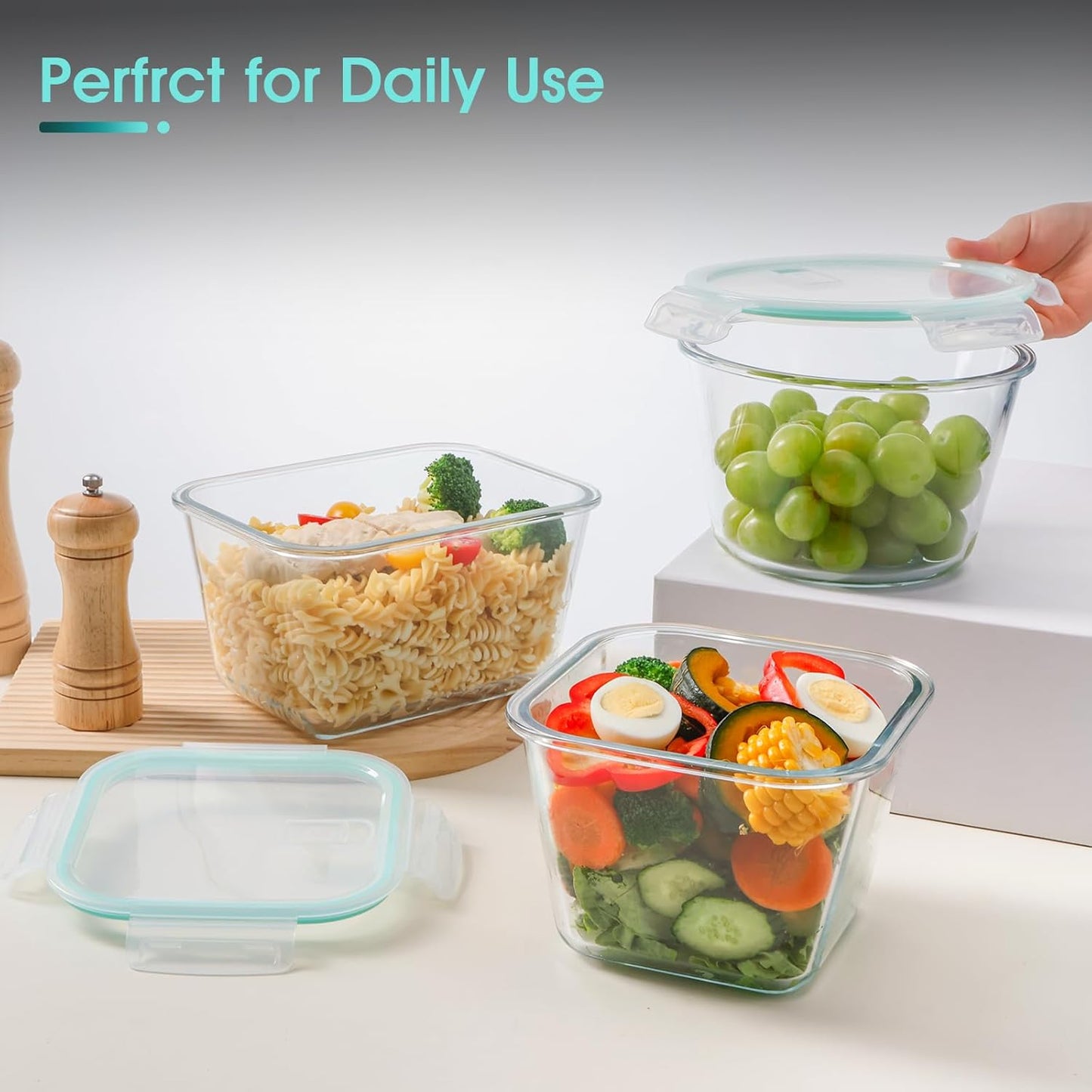 NUTRIUPS 2.1L Glass Food Storage Containers with Lids, 7.6×5in Deep Round Meal Prep Containers, Glass Mixing Bowls With Lid