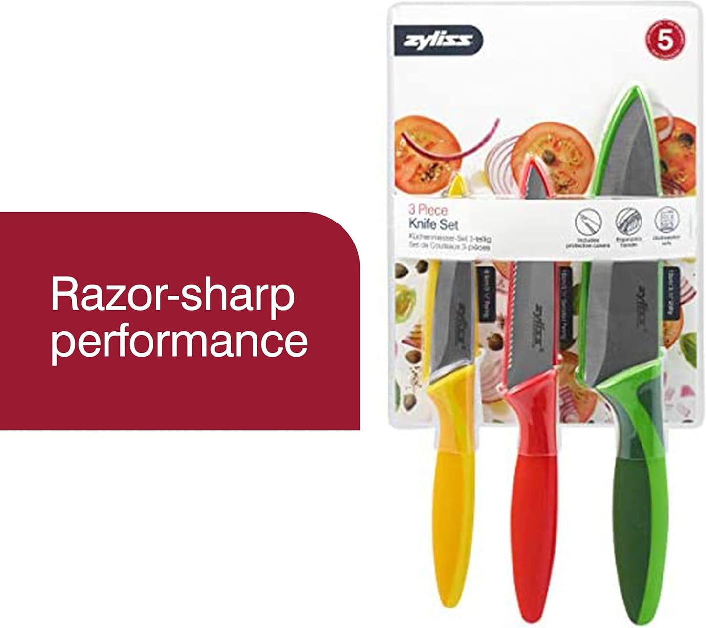 Zyliss 3 Piece Knife Value Set - Kitchen Knife Set - Kitchen Knife Set with Sheath Covers - Includes Paring, Serrated Paring & Utility Knives - Stainless Steel