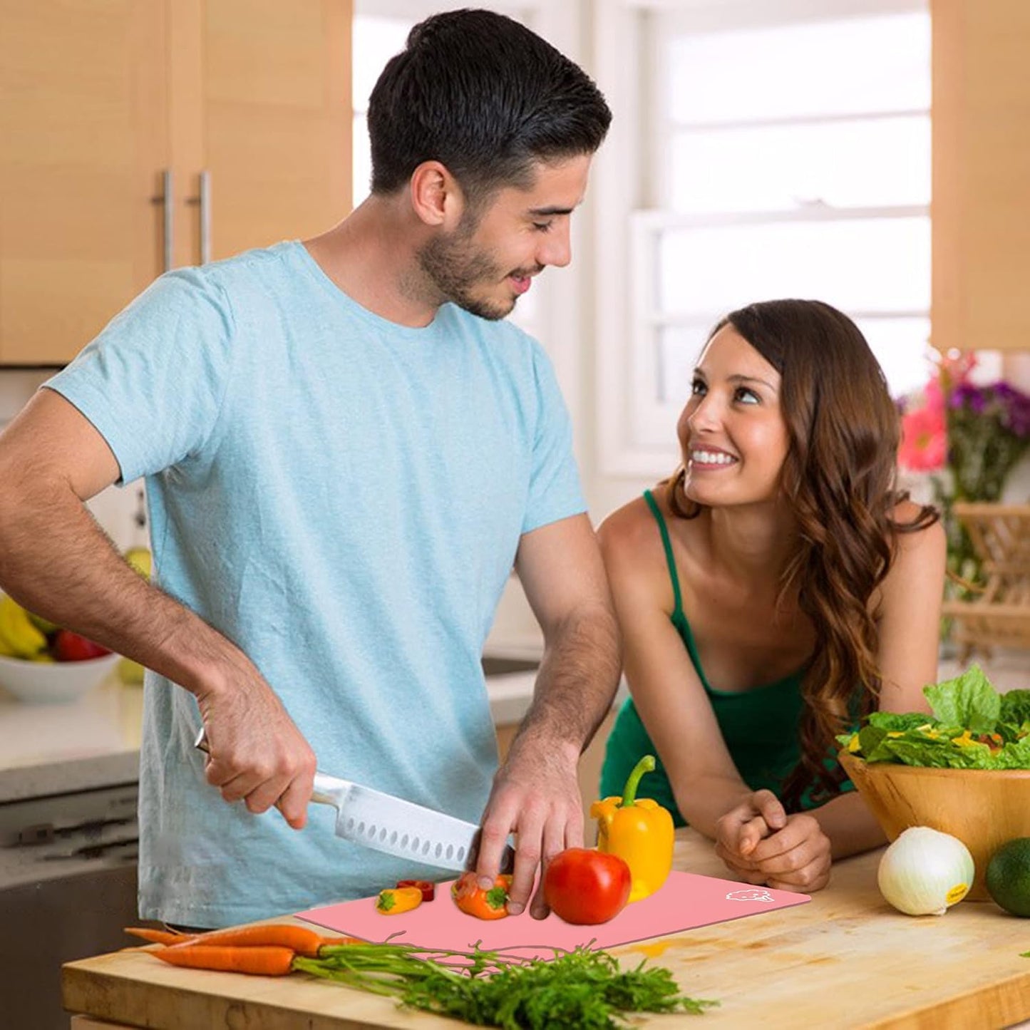 ZVP Flexible Plastic Cutting Board Set of 3 Gradient Color, Colorful Chopping Boards, BPA Free Mats, Non Slip, Dishwasher Safe, 15x12 Inch, Pink Multi-Color