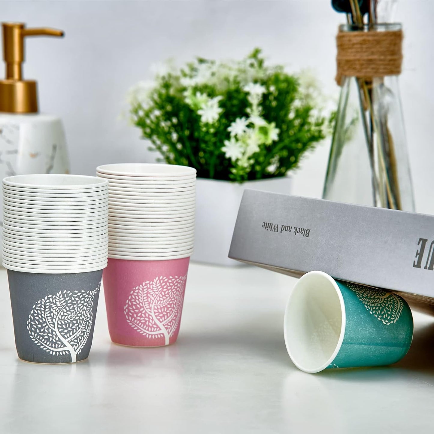 LITOPAK 300 Pack 3 oz Disposable Bathroom Cups, Colorful Disposable Mouthwash Cups, Small Disposable Cups, Mini Paper Cups for Parties, Picnics, Barbecues, Travel and Events