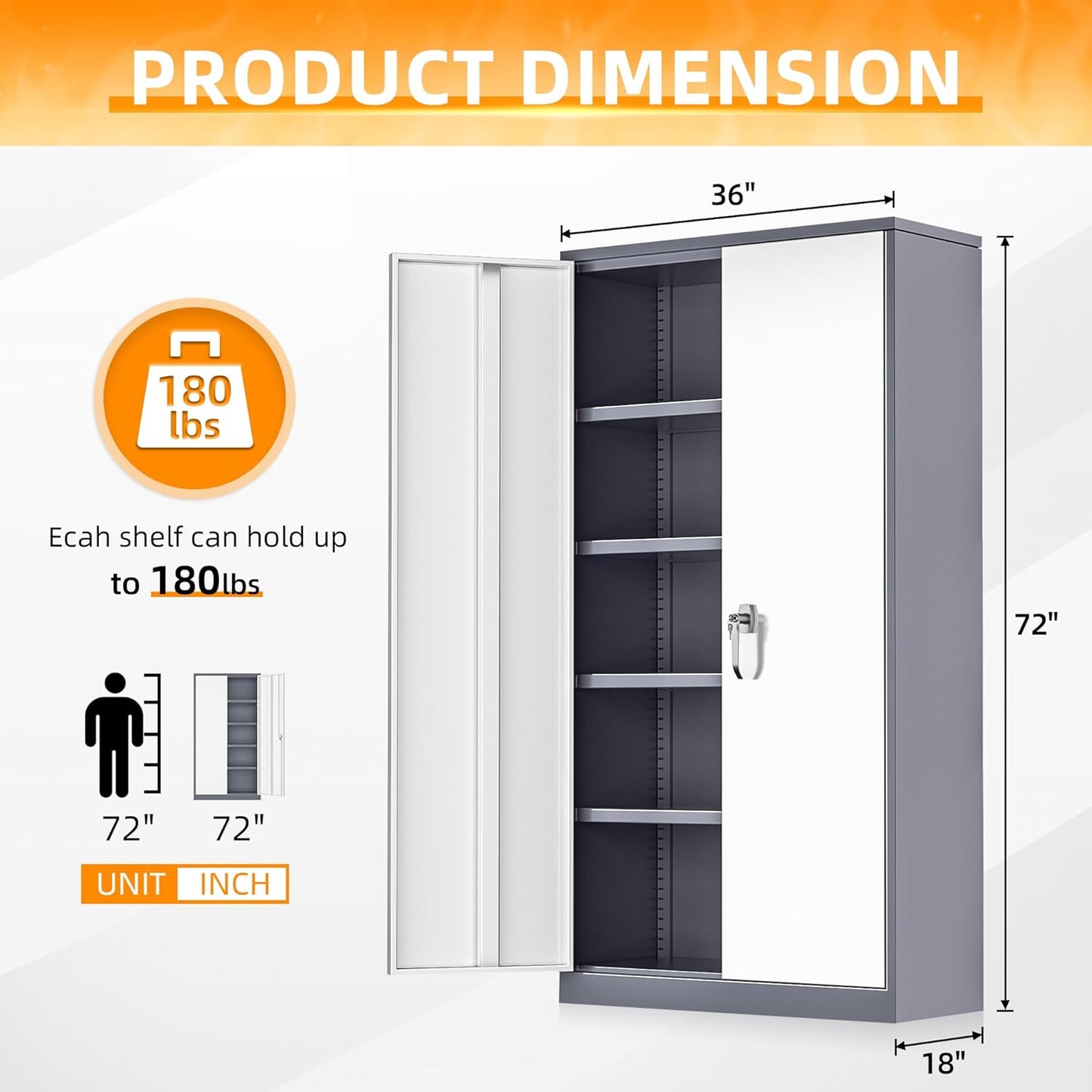 INTERGREAT Metal Garage Storage Cabinet, Black Lockable File Cabinet with 2 Doors and 4 Adjustable Shelves, Tall Steel Tool Cabinets for Office, Home, Garage, School, Gym