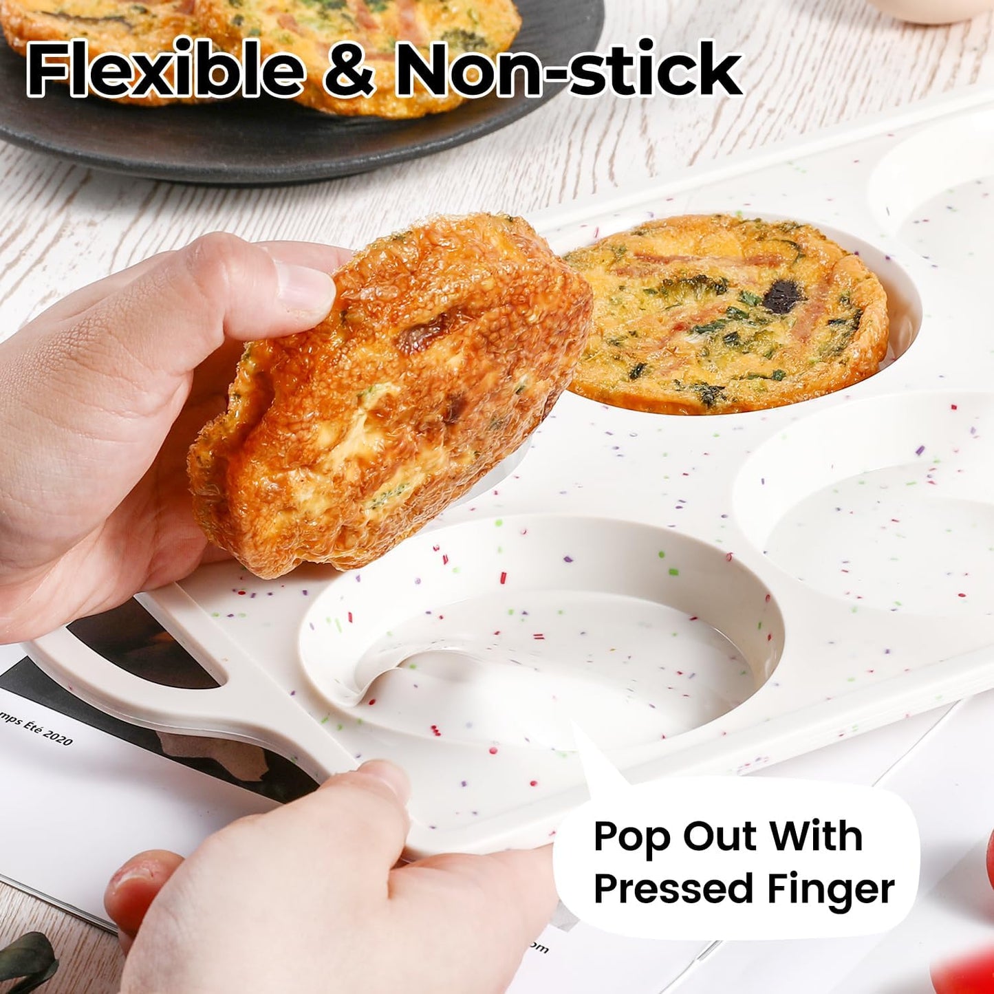 Muffin Top Pan Non Stick, 4 Inch Metal Frame Round Silicone Egg Baking Pan for Oven English Muffins, Whoopie Pies, Corn Bread, Egg Bites, Breakfast Sandwiches Tarts 3 Pack Confetti