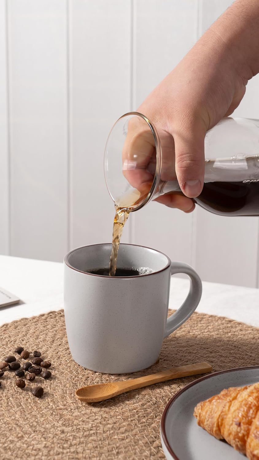 famiware Mercury Coffee Mugs 13 oz, Coffee Mugs Set of 6 with Handle, Cups for Latte, Hot Tea, Cappuccino, Mocha, Cocoa, Light Grey