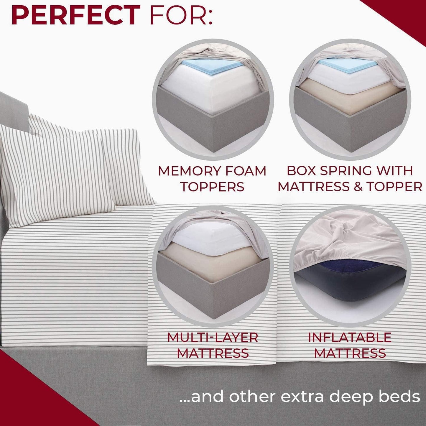 Mellanni Extra Deep King Sheets - 4 PC Iconic Collection Bedding - Hotel Luxury, Ultra Soft, Cooling Bed Sheets - Wrinkle, Fade, Stain Resistant (King, Pinstripe Gray)