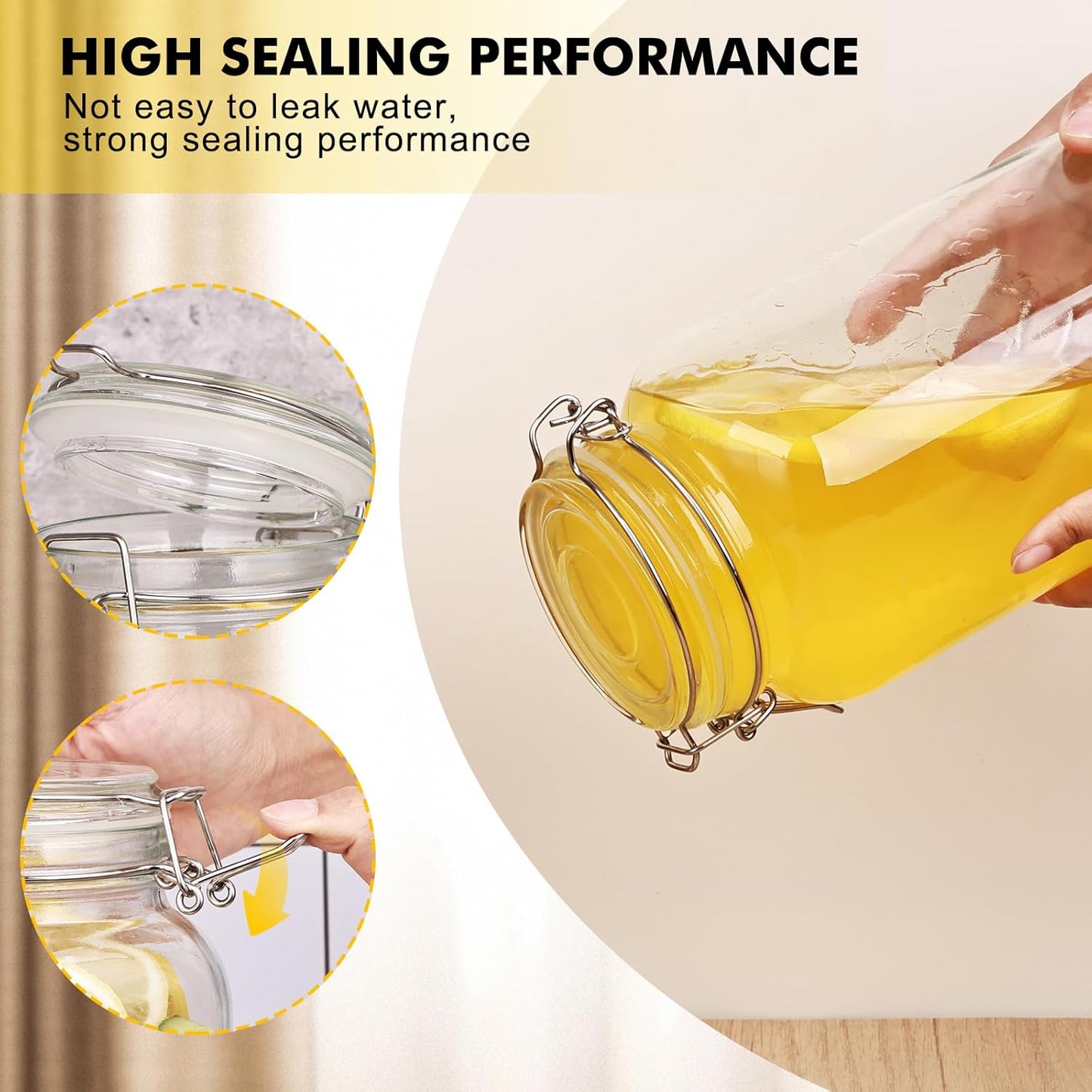 78oz Glass Food Storage Jars with Airtight Clamp Lids, 3 Pack Wide Mouth Large Kitchen Canisters for Flour, Cereal, Beans, Pasta and Canning, Square Mason Jar with Labels