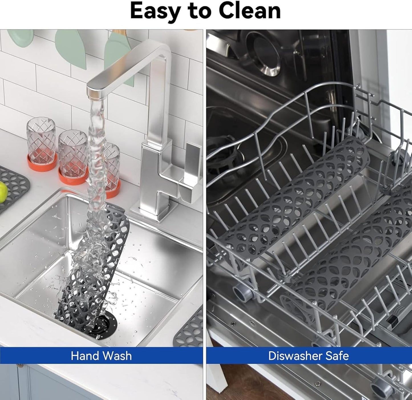 TOOVEM Sink Protectors for Kitchen Sink, Folding Non-slip Kitchen Mat, Heat Resistant Silicone Mat 1 Pcs, Grey, 13.58 ''x 11.6 ''