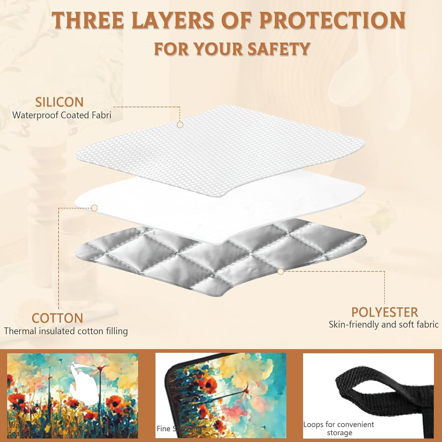 Abstract Red Poppy Flowers Pot Holders Set of 2, Kitchen Heat Resistant Potholder for Microwave Cooking Baking Oven End Dishes and BBQ