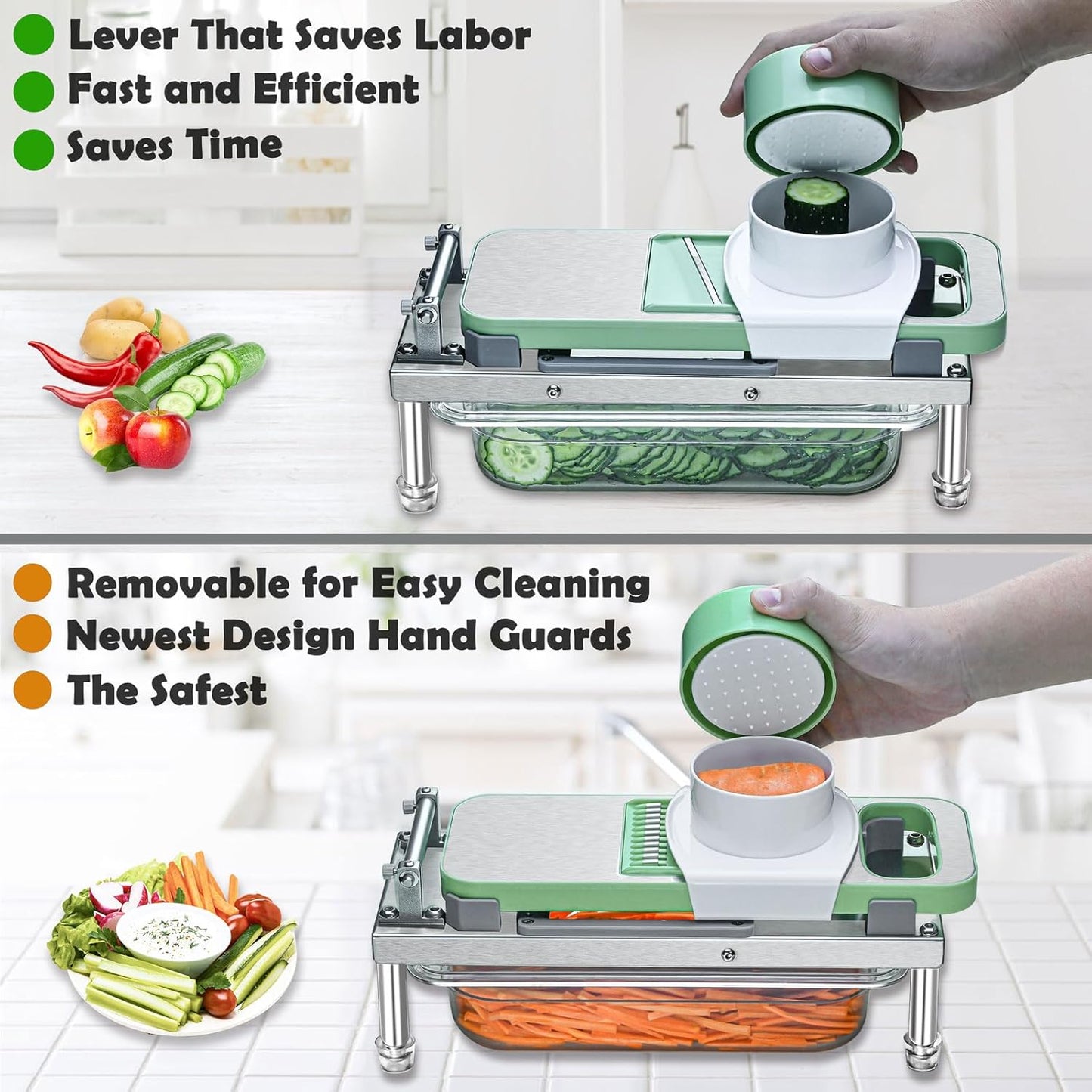 All-in-1 Vegetable Chopper with 8 Blades - Mandoline Slicer-Pro Food Chopper with Container - Veggie Salad Onion Chopper - Potato Dicer French Fry Cutter - Cheese Grater - Stainless Steel material