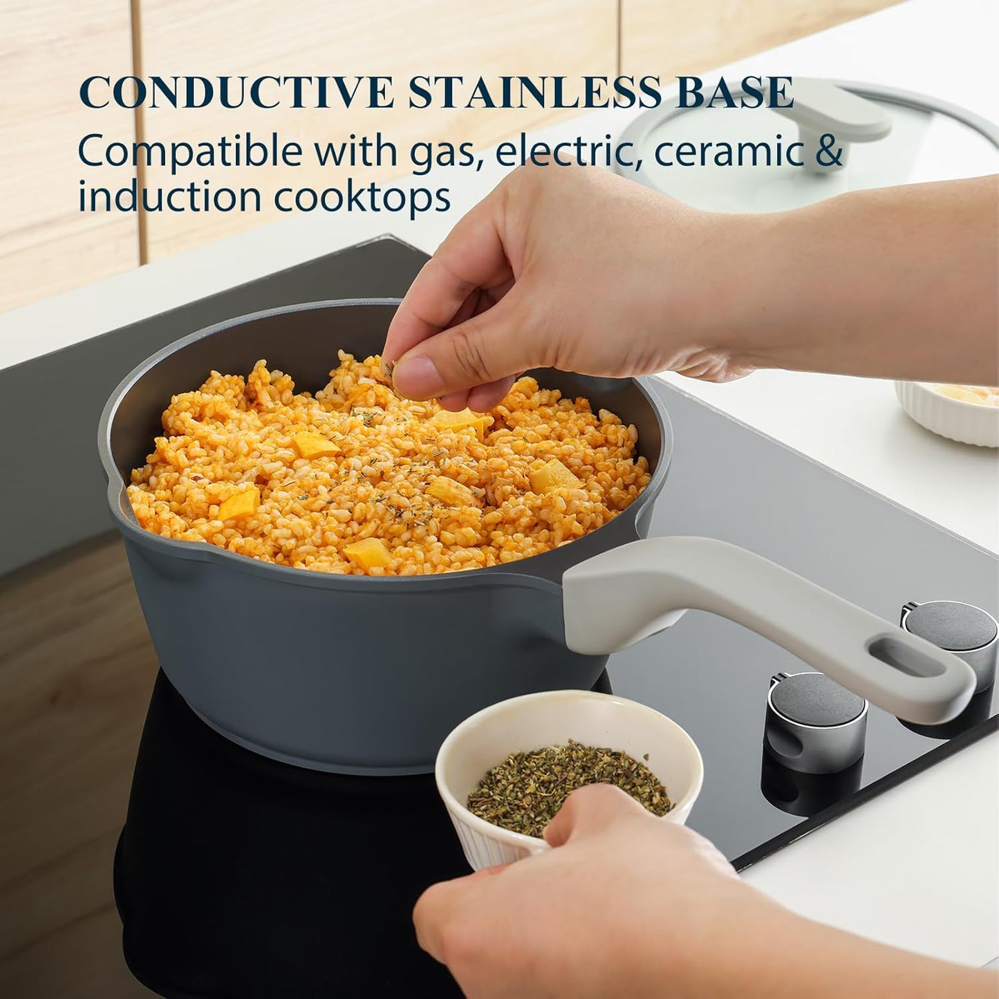 PRICUSIS Nonstick Saucepan Set with Lids, 2QT and 2.7QT Ceramic Sauce Pan Set, Non Toxic Sauce Pots with Pour Spouts for Multipurpose Use, PTFE, PFOA & PFAS Free, Induction Compatible