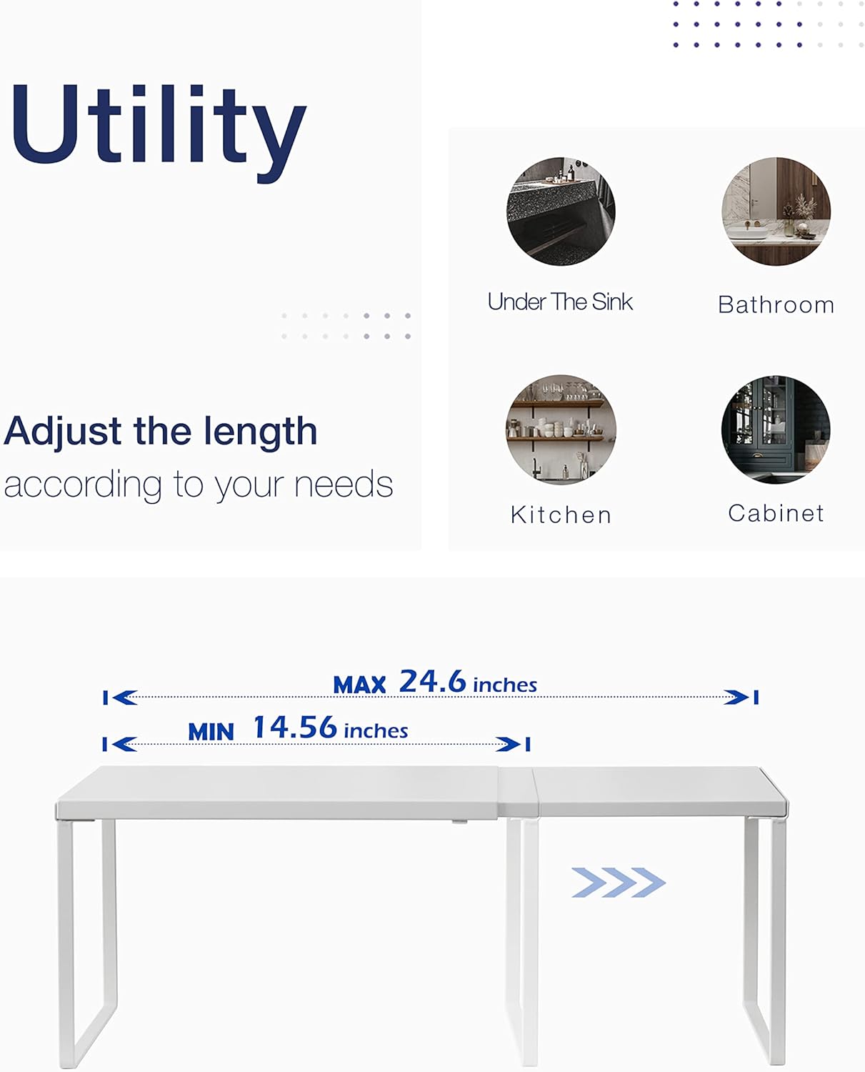 Nxconsu Cabinet Shelf Expandable Organizer Riser Rack for Kitchen Pantry Cupboard Under Sink Countertop Home Organization Extra Storage Space Saver Heavy Duty Metal Edgeless Design White