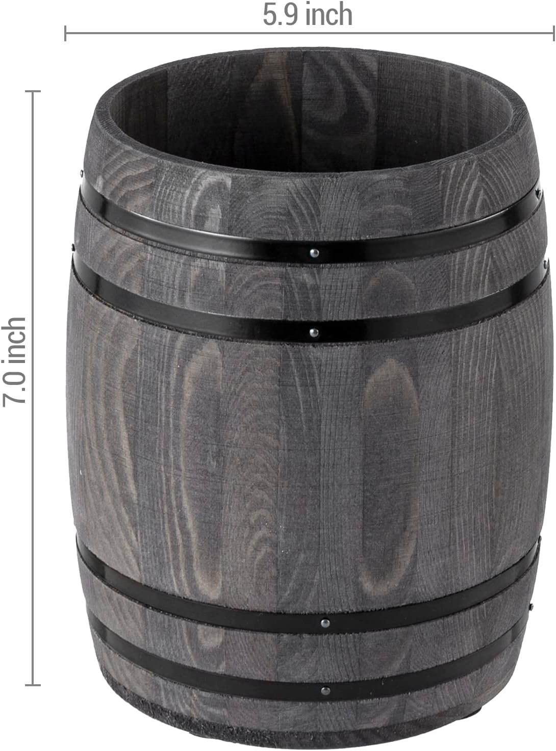 MyGift Wine Barrel Design Kitchen Utensil Crock, Vintage Gray Solid Wood Cooking Tool Holder