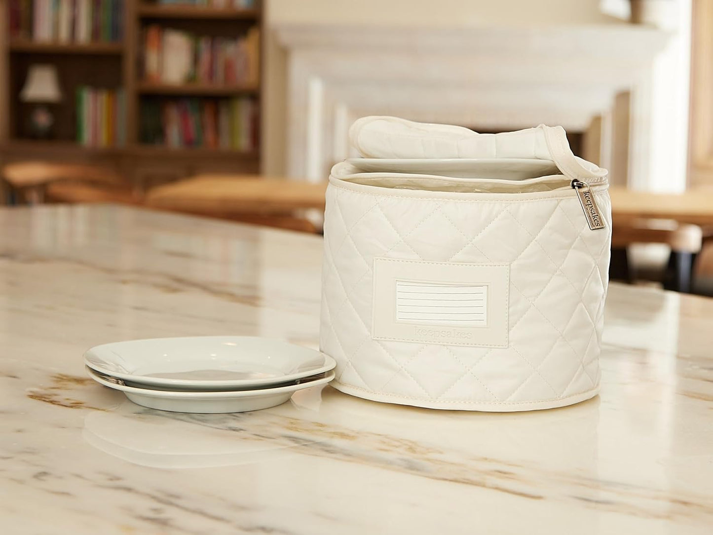 Covermates Keepsakes - Dish Storage - Padded Protection - ID Window - Stain Resistant - Machine Washable - China Storage, Cream