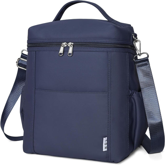 NOL Natural Organic Lifestyle Insulated Lunch Bags for Women Cooler Bag Lightweight Nylon Waterproof Lunch Box For Work (Navy blue, Large)