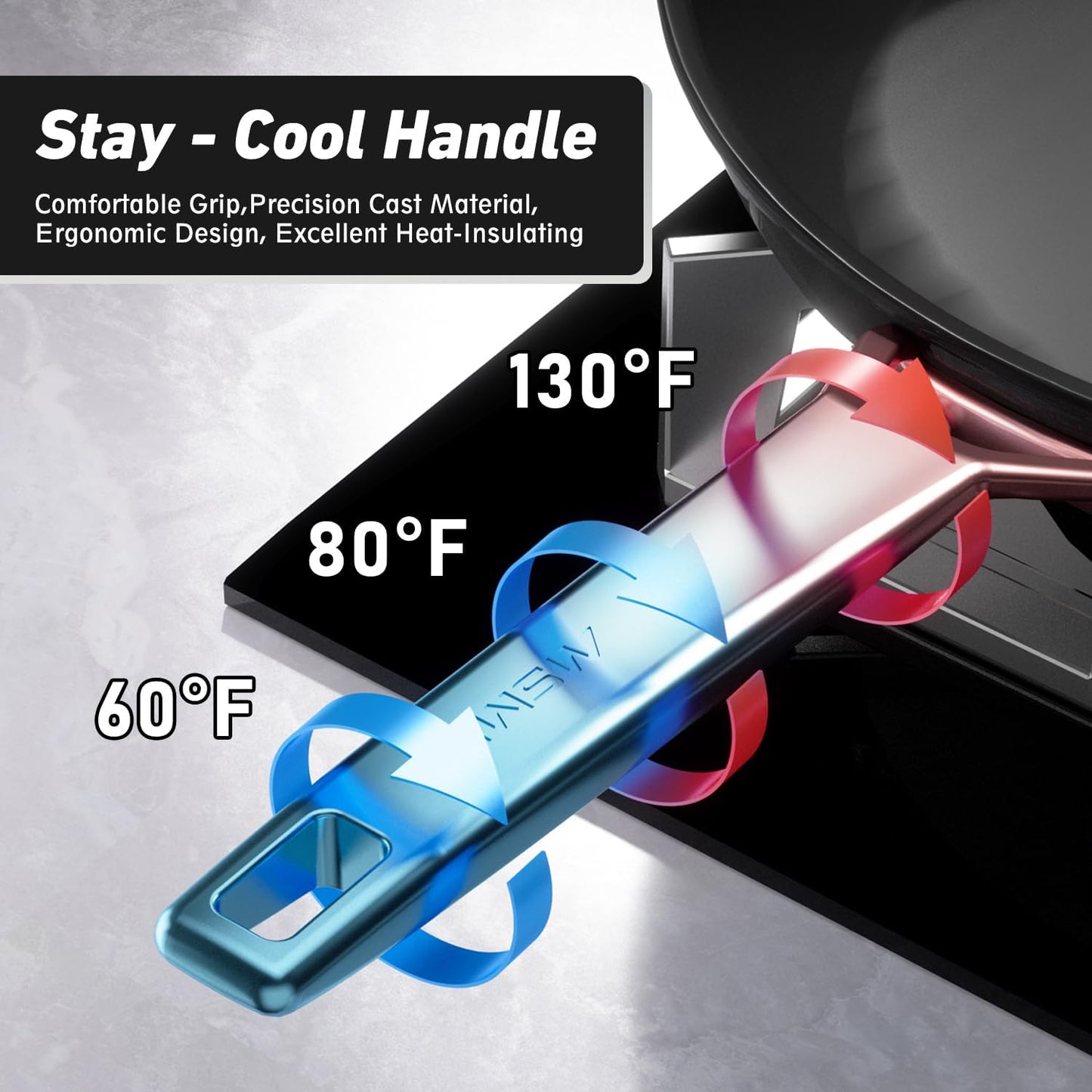 MsMk 12 inch Nonstick Frying Pan, Titanium and Diamond Non Stick Pan, Omelet Skillet, PFAS & PFOA Free Non-Toxic, Scratch-resistant, for Ceramic and Gas Cooktops, Dishwasher & Oven Safe