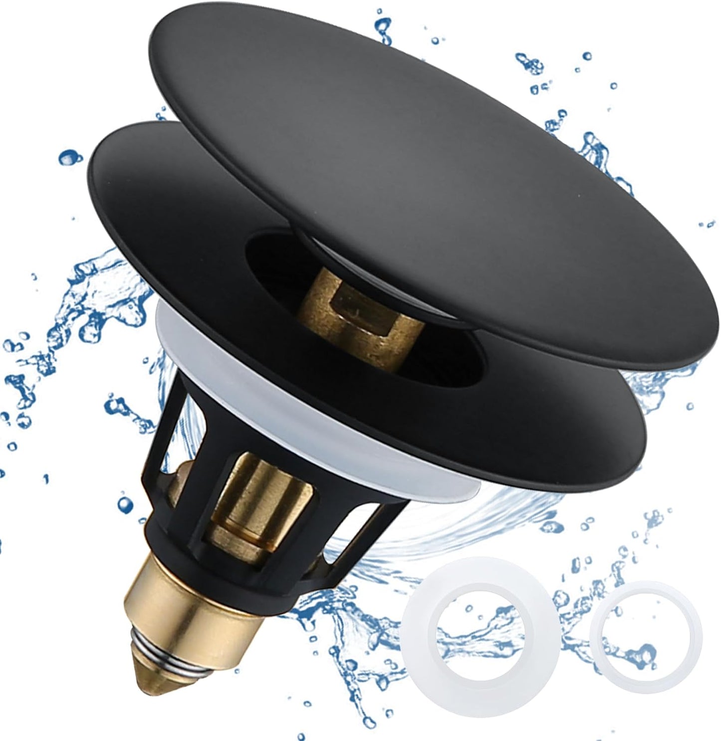 Universal Bathroom Sink Drain Stopper - 1.1~1.5" Pop Up Drain Stopper, Anti-Clogging Bounce Basin Filter with Hair Catcher, Stainless Steel Sink Drain Strainer (Matte Black)