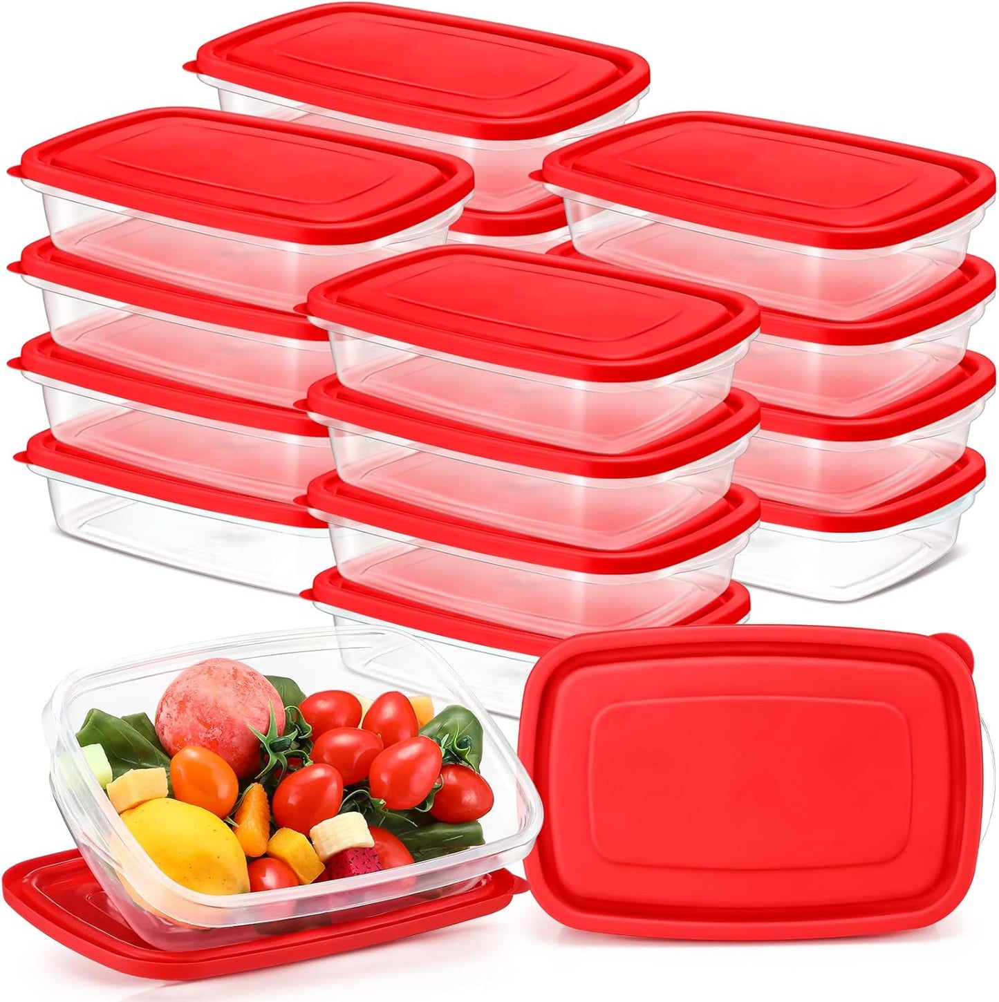 18 Pcs 33 Oz/ 4 Cups Plastic Food Storage Containers with Lids Portion Box Sets with Cover Stackable Plastic Containers with Lids Microwave Freezer Dishwasher Safe (Red)