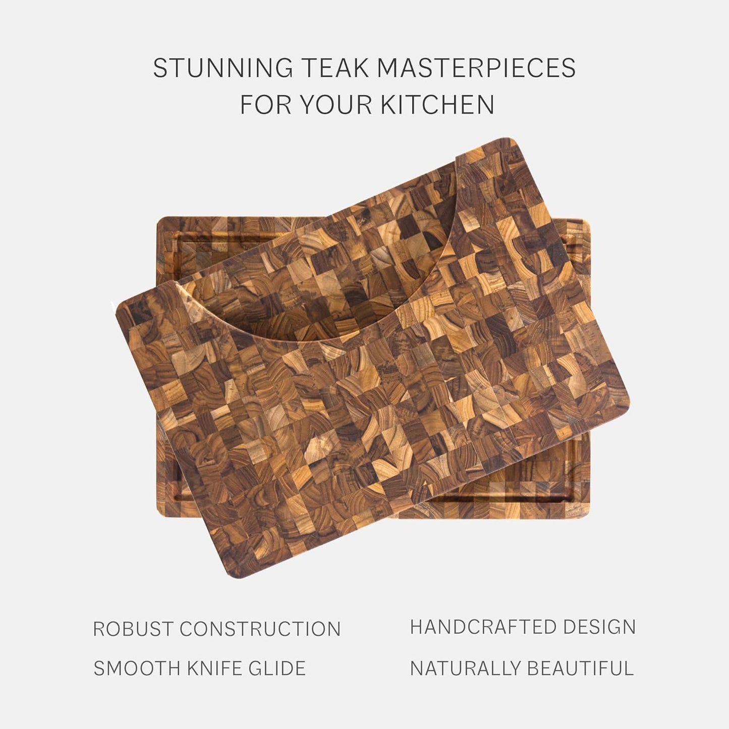 Teakhaus Butcher Block Carving Board - Large Extra Thick Cutting Board with Juice Groove and Grip Handles - Teak End Grain Wood - Knife Friendly - FSC Certified