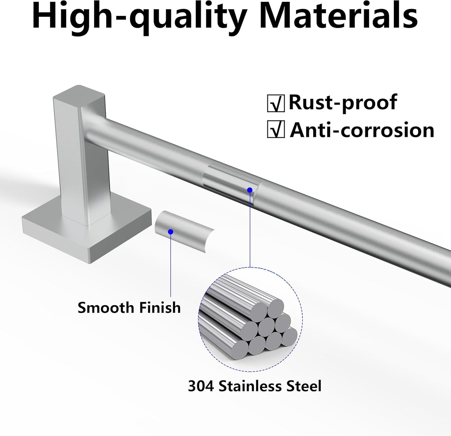 Adjustable Towel Bar, 14.4inch - 25.2inch Towel Rack, Wall Mounted for Bathroom, Kitchen Hand Towel Holder Cloths Hanger SUS 304 Stainless Steel Organizer Single Bar (Brushed Nickel)