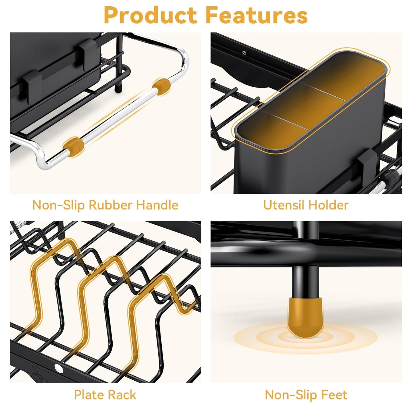 Over the Sink Dish Drying Rack,In Sink Dish Drying Racks,Expandable Dish Rack Over Sink Counter,Adjustable Dish Drainer for Inside Sink with Utensil Holder, Stainless Steel Dish Strainer Compact Size