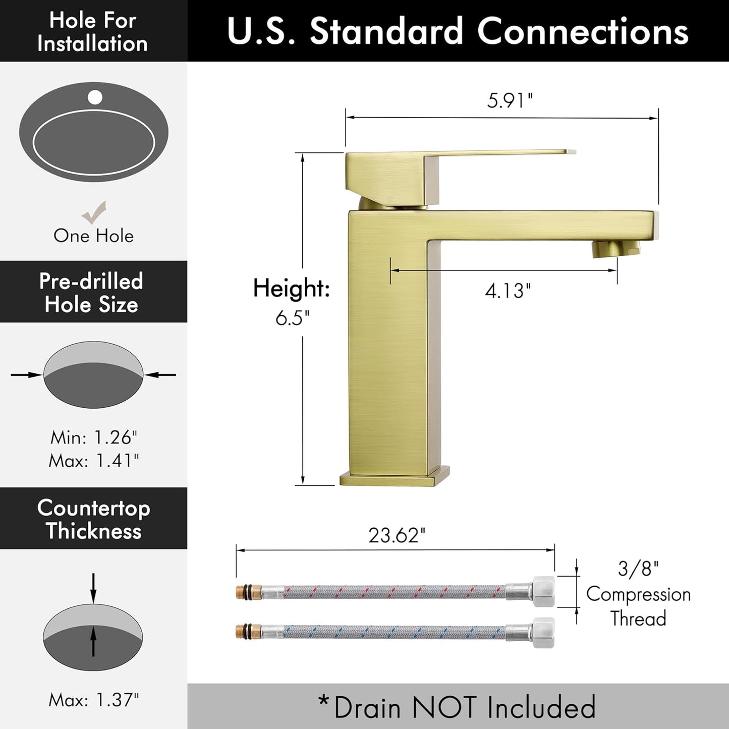 KES Brushed Gold Bathroom Faucet Single Hole Modern Vanity Faucet Single Handle Bathroom Sink Faucet Stainless Steel, L3156ALFF12-BZ