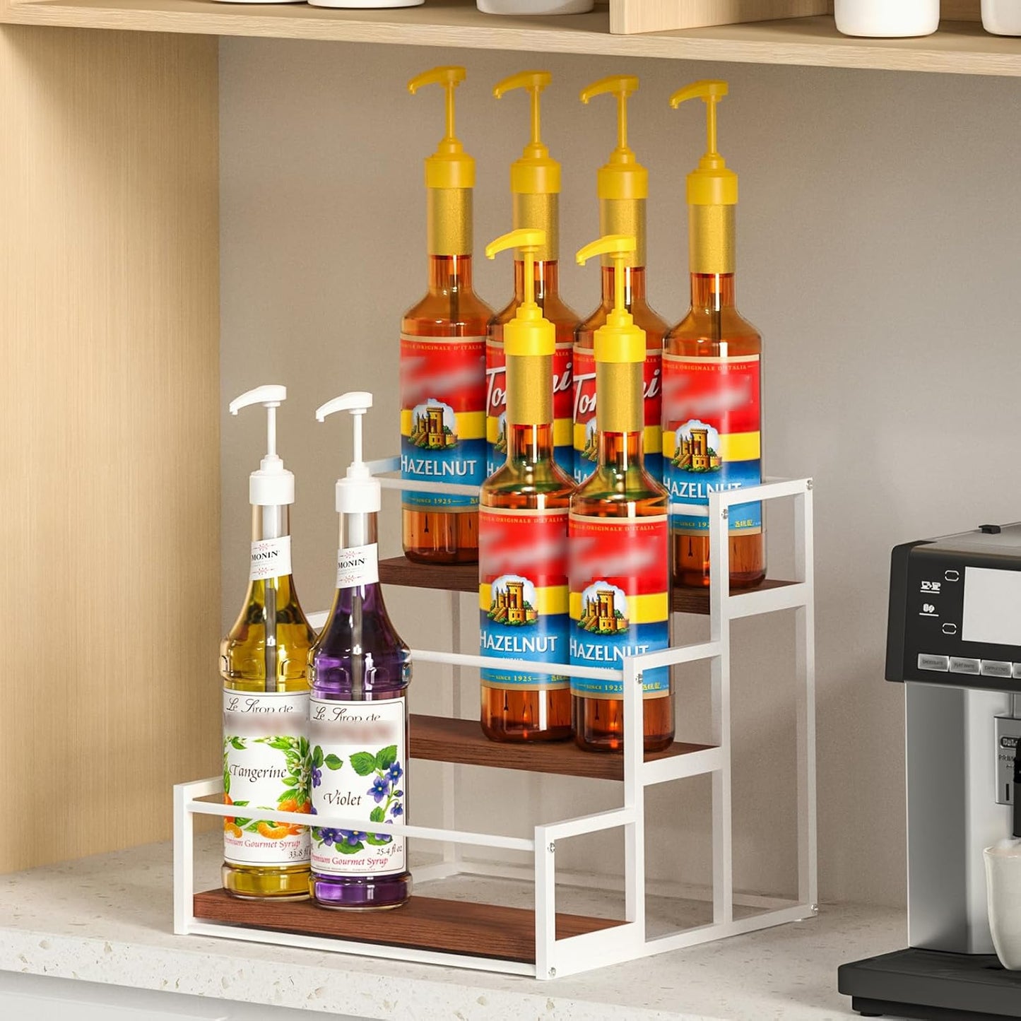 THYGIFTREE Coffee Syrup Rack Organizer 3-Tier 12 Syrup Bottles Holder Stand for Coffee Bar Station Storage Shelves for Syrup, Wine, Dressing for Kitchen, White