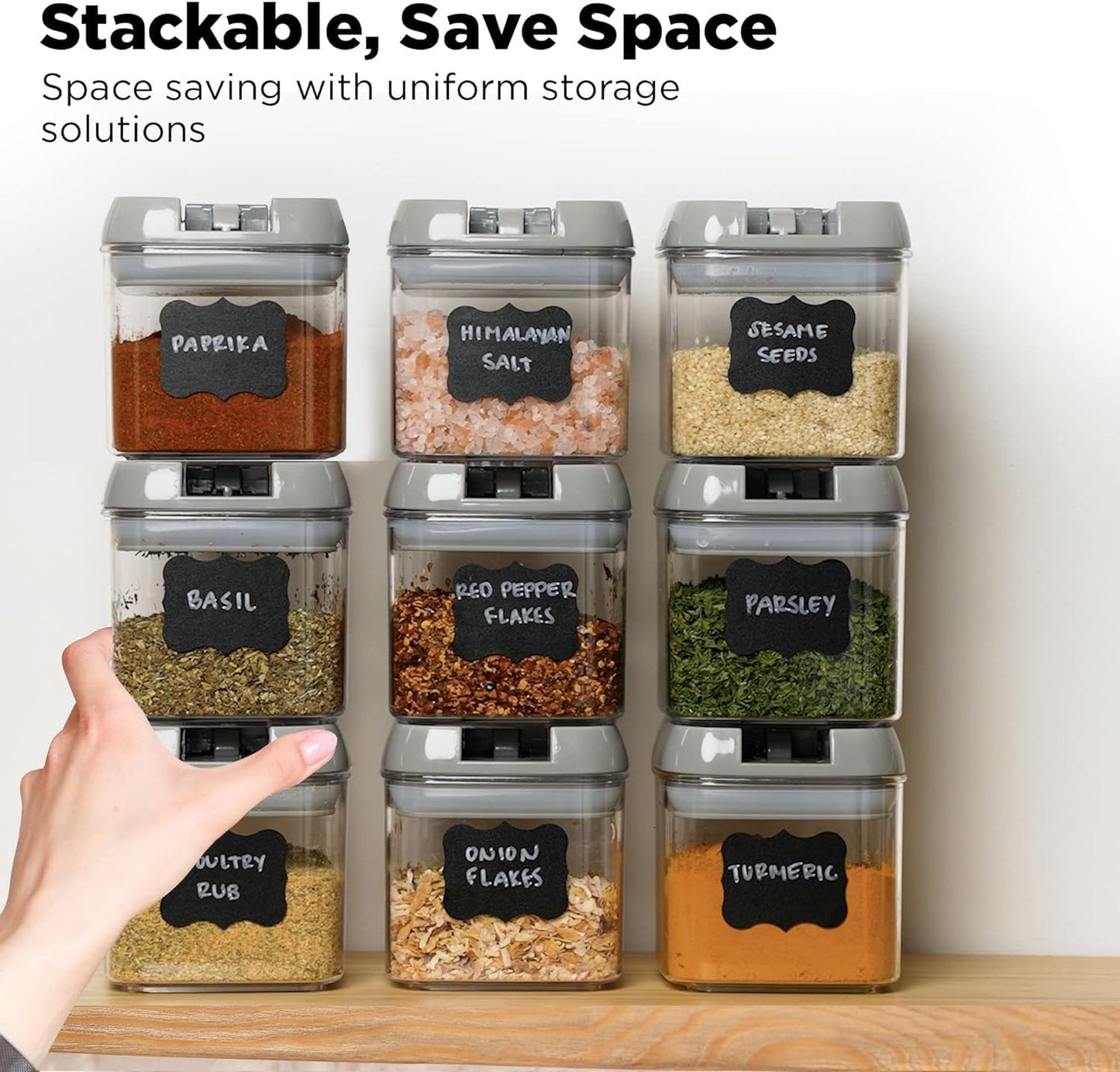 Shazo 9 PC Airtight Food Storage Containers - BPA Free Clear Plastic Snack & Spice Containers with Easy Lock Lids - Kitchen and Pantry Organization for Herbs, Coffee, Tea - 0.5L / 2.1 Cups
