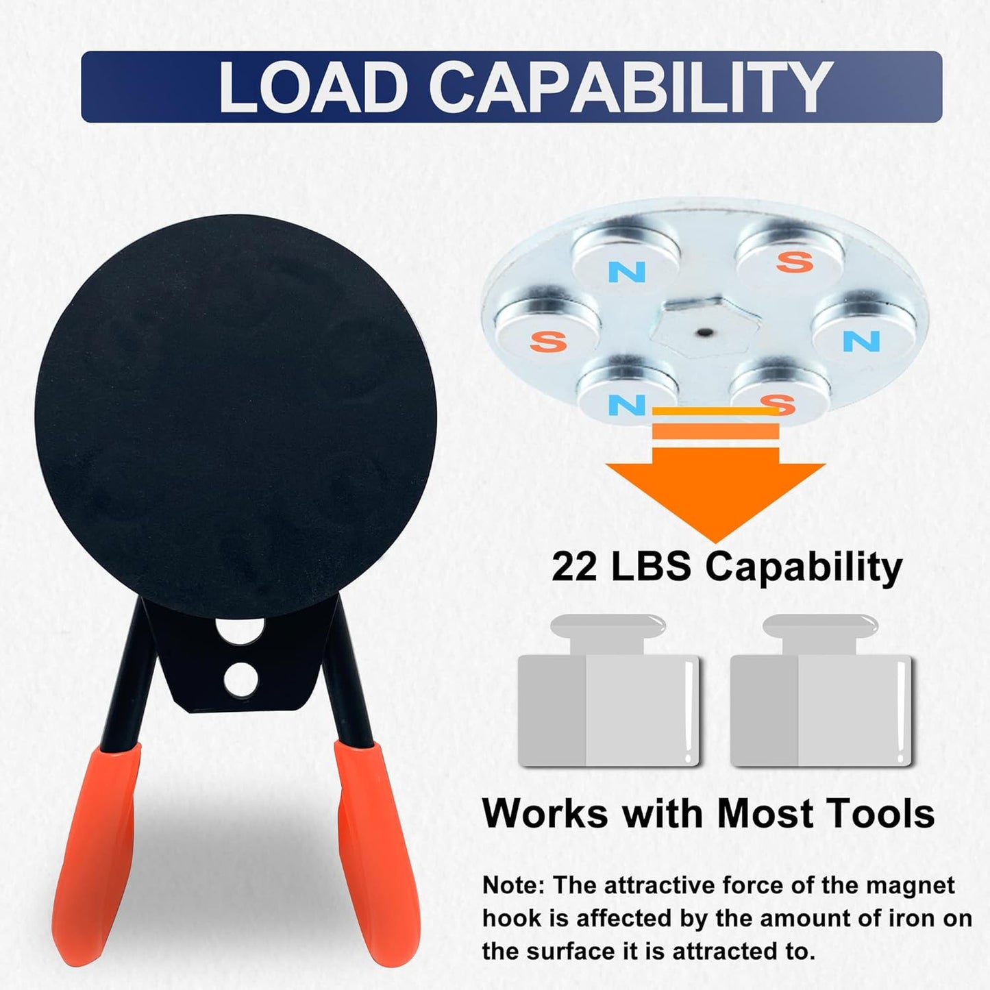 TSUYA 4 Pack Heavy Duty Large Garage Magnet Hooks, Strong Storage Utility Magnetic Hooks with Anti-Slip Rubber Coating for Hanging (Orange Hook, 2.6‘’ Diameter Base)