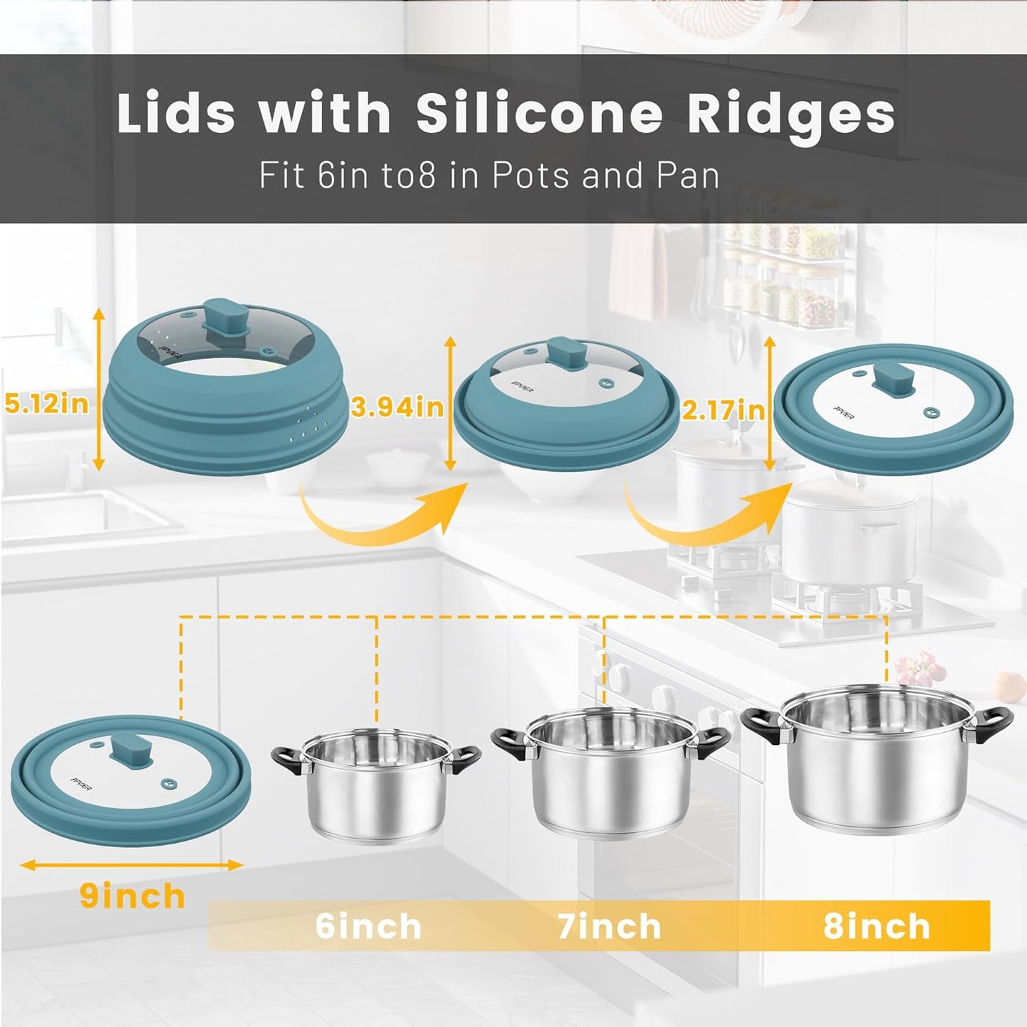 Microwave Splatter Cover, Vented Silicone and Glass Cover Splatter Guard Lid, Food Collapsible Plate Cover Lid with Easy Grip Handle. (Blue, 9 inch)