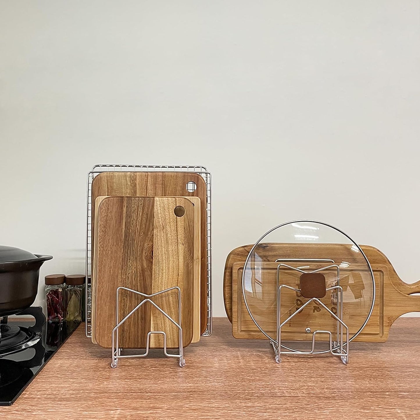 Pot Lid Organizer Cutting Board Holder Inside Cabinet 304 Stainless Steel Pots and Pan Organizer Under Cabinet Pot Cover Cookie Sheet Bakeware Serving Tray Cooling Rack Stand Kitchen Countertop