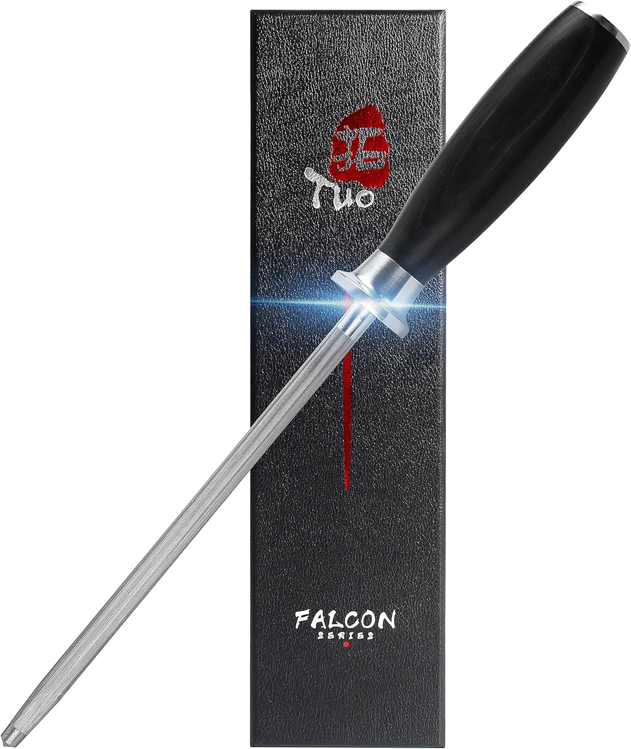 TUO Honing Steel Knife Sharpening Steel - 8 inch Sharpening Rod for All Kitchen Knives - German HC Stainless Steel - Honing Rod with Pakkawood Handle - FALCON SERIES with Gift Box