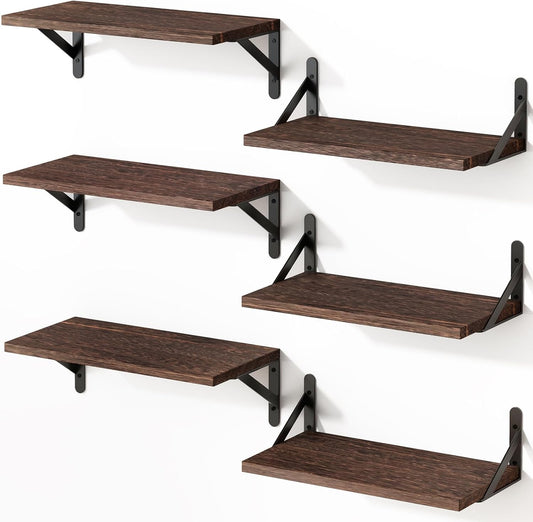 YGEOMER 16.5 Inch Floating Shelves for Wall, Farmhouse Wall Shelves for Bedroom, Bathroom Storage, Living Room and Kitchen Decor (Set of 6 Brown)