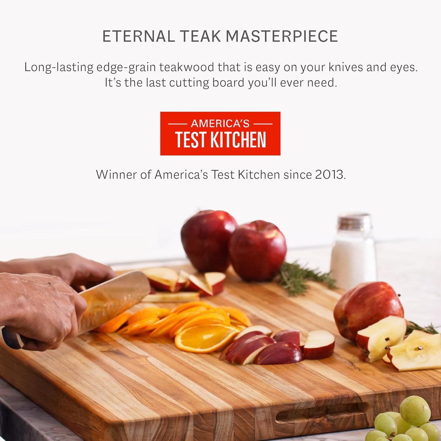 Teakhaus Carving Board - Large (L) Wood Cutting Board with Juice Groove and Grip Handles - Reversible Teak Edge Grain Wood - Knife Friendly - FSC Certified