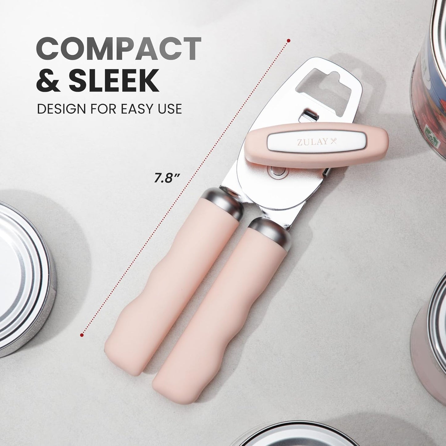 Zulay Kitchen Heavy Duty Stainless Steel Can Opener Manual with Bottle Opener - Rust Proof Manual Can Opener With Turn Knob & Comfy Soft Grip Handles - Peach