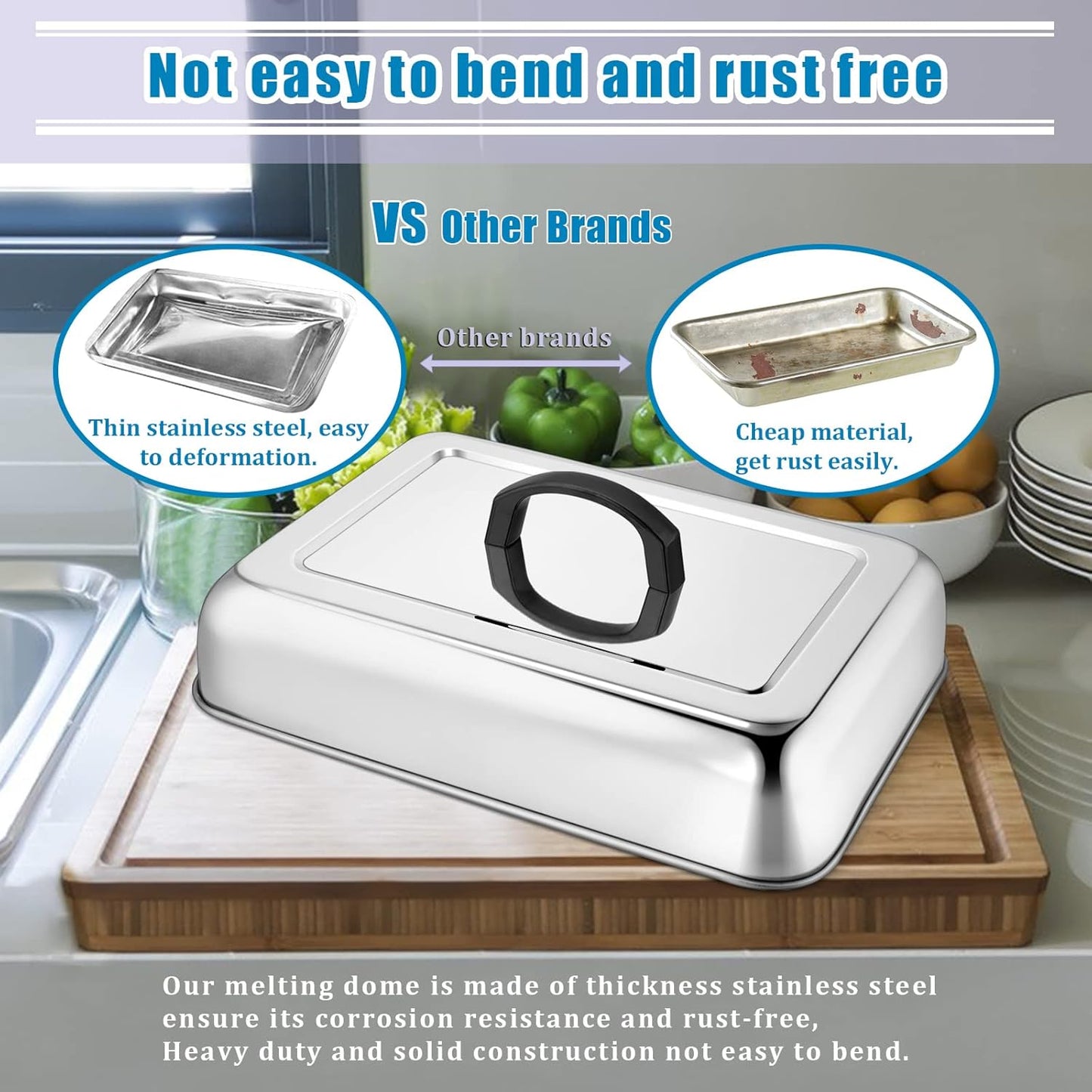 HaSteeL Rectangular Basting Cover, Stainless Steel Cheese Melting Dome Steaming Cover Lid, Heavy Duty Griddle Grill Accessories for Flat Top Teppanyaki BBQ Kitchen Indoor & Outdoor, Dishwasher Safe