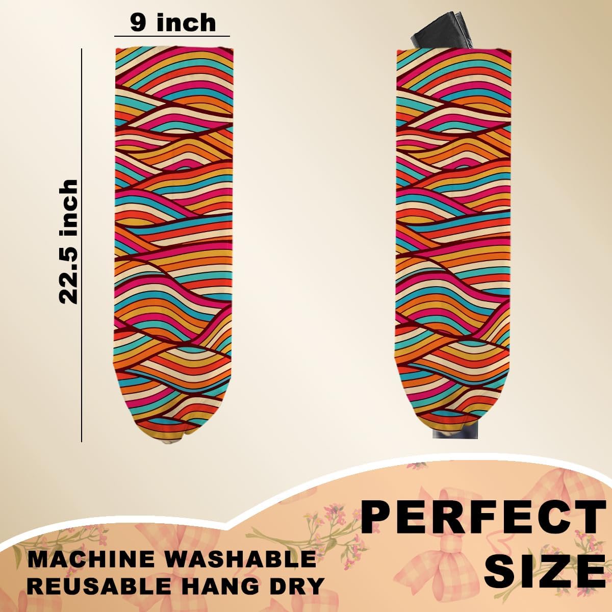 Abstract Wave Seamless Pattern Plastic Bag Holder, Wall Mount Grocery Bag Holder for Plastic Bags, Colorful Wavy Print Reusable Grocery Bags Storage Dispenser, Farmhouse Home Kitchen Decor