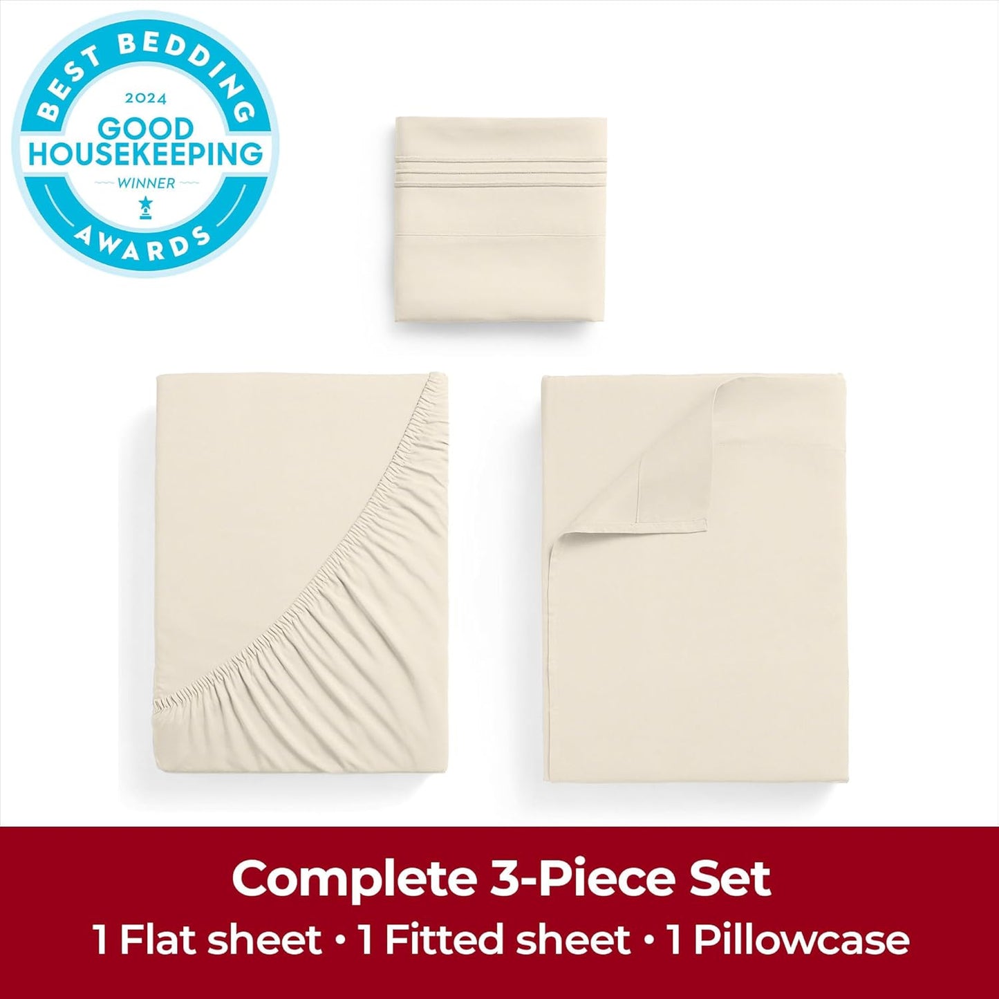 Mellanni Twin Sheets Set - 3 PC Iconic Collection Bedding - Hotel Luxury, Extra Soft, Cooling Bed Sheets - Wrinkle, Fade, Stain Resistant (Twin, Golden Ivory)