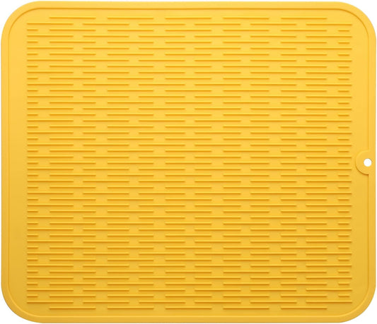 Silicone Dish Drying Mat for Multiple Usage,Easy clean,Eco-friendly,Heat-resistant Silicone Mat for Kitchen Counter or Sink,Refrigerator or Drawer Liner Yellow XL 18 inches x 16 inches