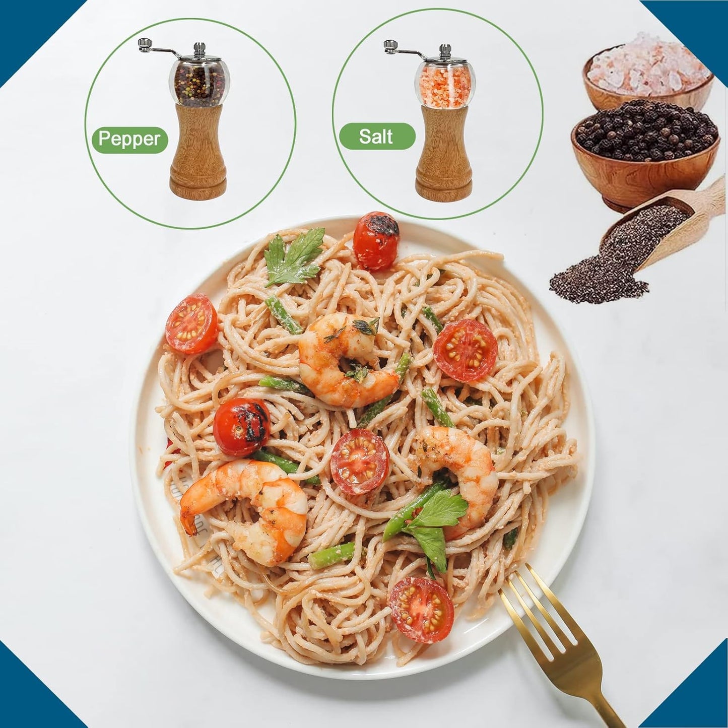 Pepper Mill Set，Manual Pepper Mills, Classical Hand Shake Wooden Pepper Grinder Set，Salt Mills，Wooden Pepper Mill，Ceramic Blades Metal Handle，Enjoy Fresh Ground Pepper (Burlywood 1pcs-6in)