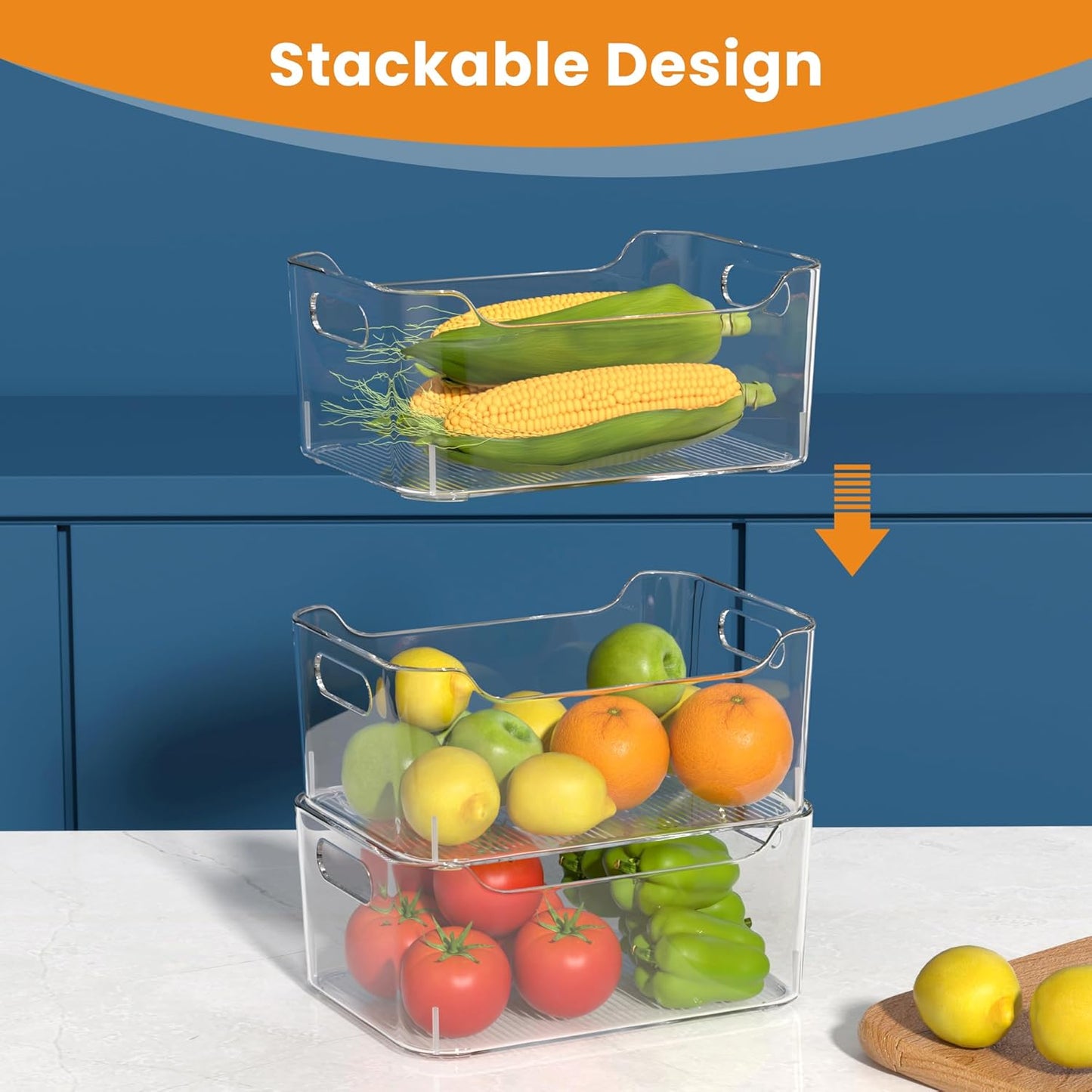 Clear Plastic Storage Bins-Pantry Organizers & Storage Containers-Refrigerator Organizer Bins with Handle - Home Organization Must Haves for Kitchen(Clear 4 Pack-Large)