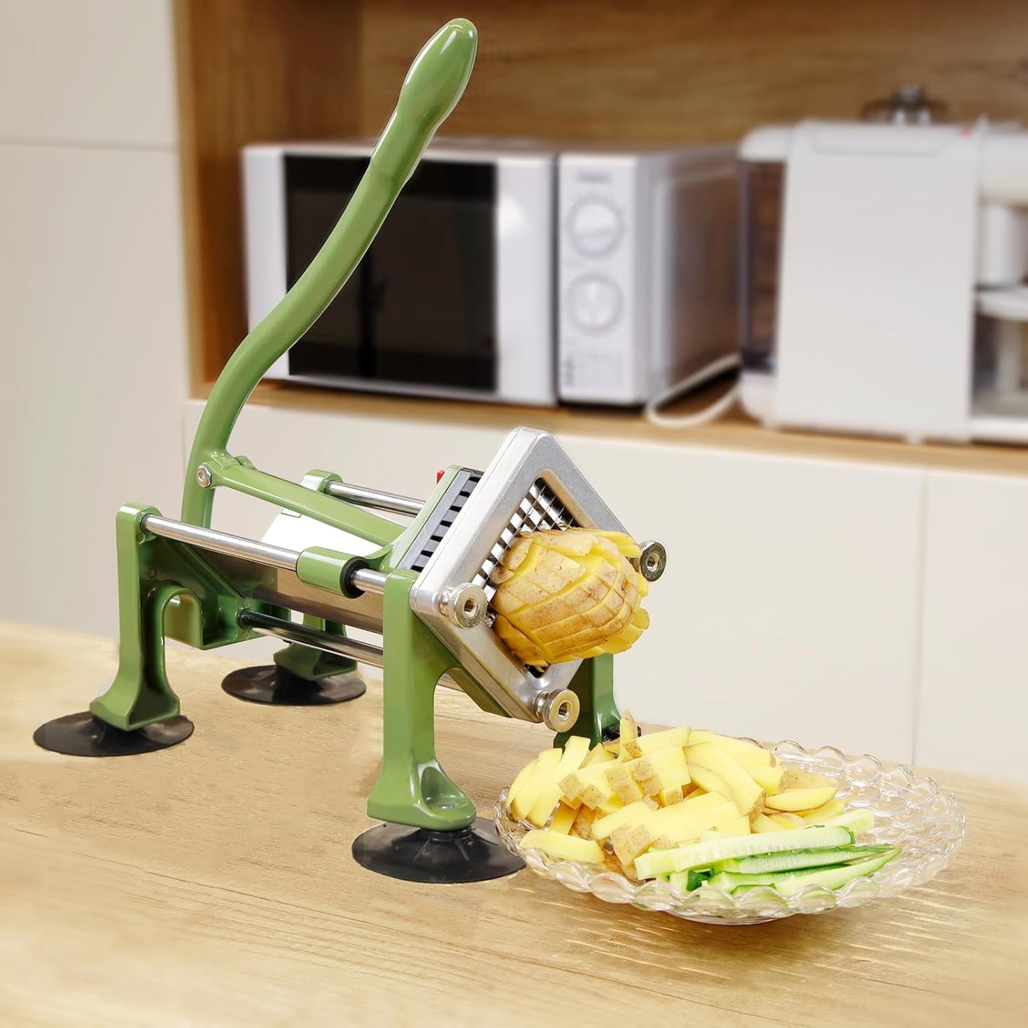 French Fry Cutter Stainless Steel.Potato Cutter for French Fries with 1/2Inch Blade, Commercial French Fry Cutter Manual Potatoes Cutting Machine with Suction Feet.
