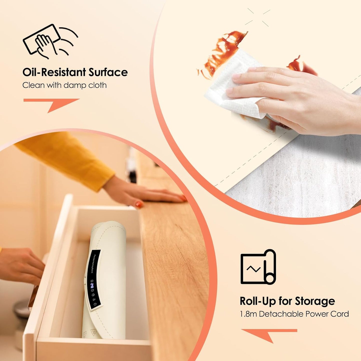 Food Warming Mat, Electric Warming Tray for Buffets & Parties, Silicone Heating Mat for Food with 9 Temperature Settings, Roll-Up Storage, 25.8"x15.6"