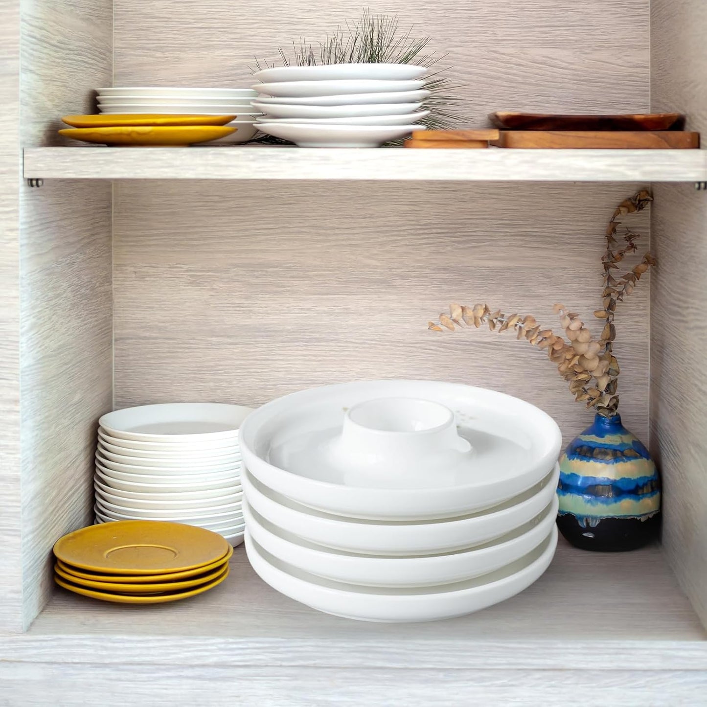 Cinf EggHolder & Spoon Set 4 Ceramic Egg Holders + 4 SS Spoons Breakfast Plate Easter Rabbit 5.5'' Food Container Egg Tray Dinner Serving for Hard Boiled Eggs, Easter & Deserts Kitchen