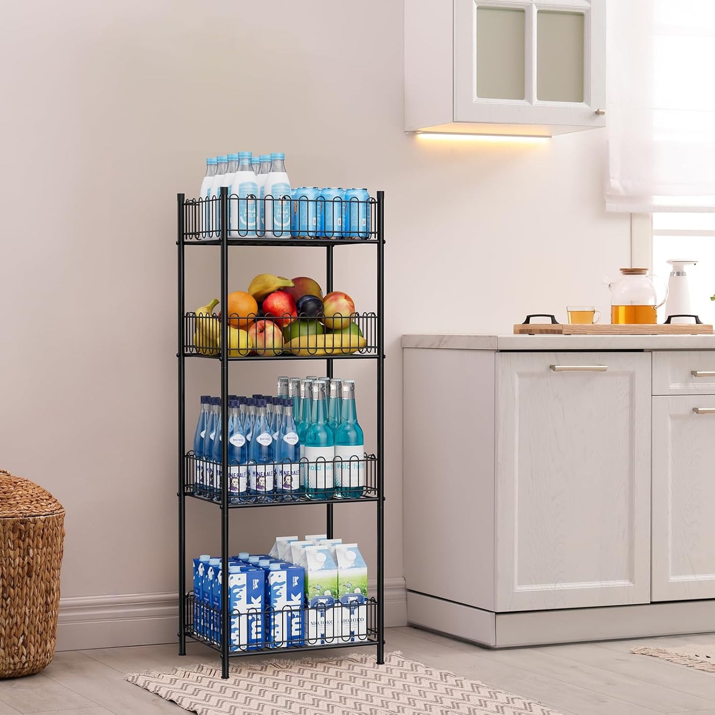 OYEAL Water Bottle Storage Holder 4 Tier Can Organizer for Pantry, Large Capacity Soda Can Organizer for Kitchen Party Organizers and Storage, Tumbler Mug Cup Holders