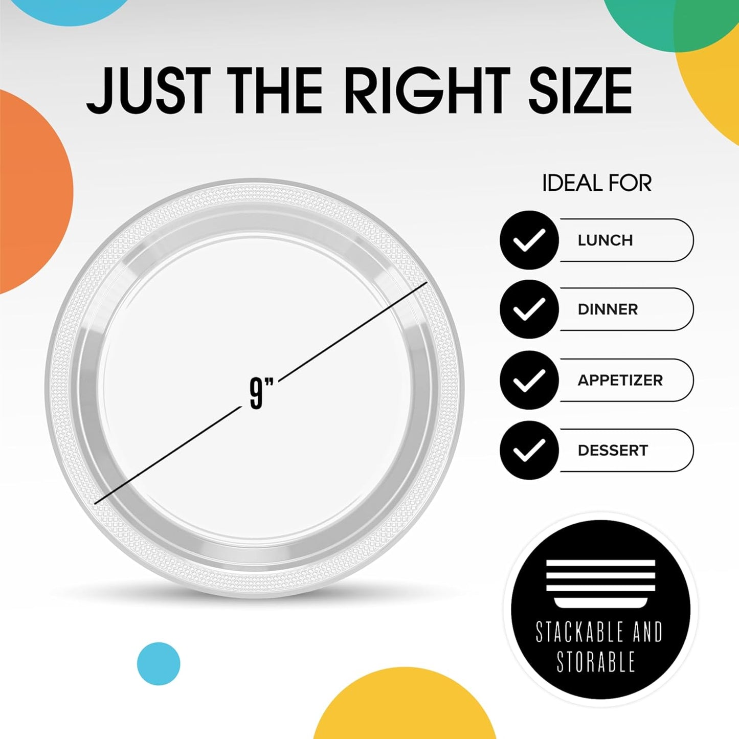 Exquisite Party Solids Clear Plastic Plates For Party 9" Clear Disposable Plates Heavy Duty Supplies 100 Pcs Plastic Dinnerware Sets Heavy Duty 350 GSM Disposable Dinnerware Set