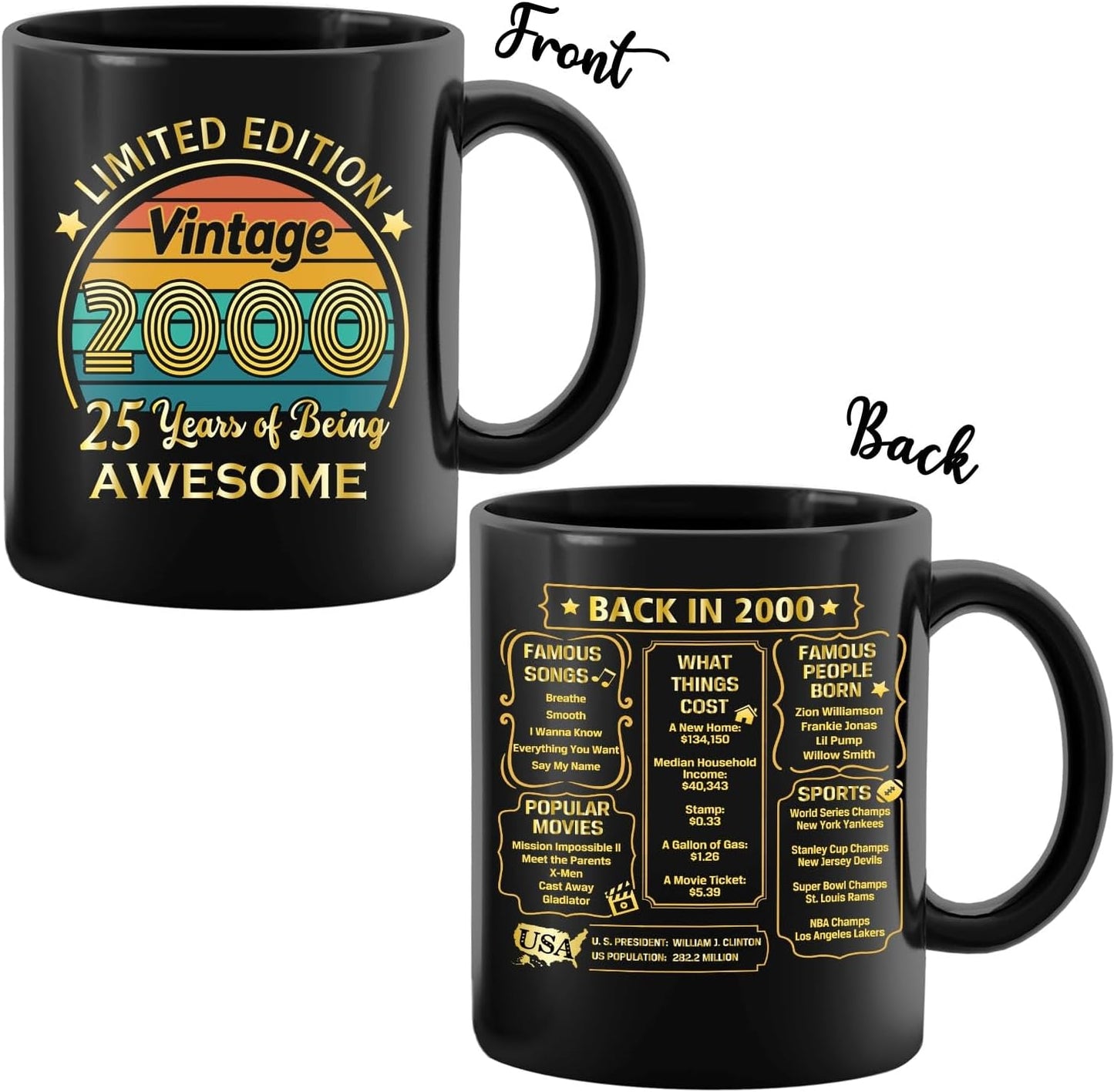 QUPT 25th Birthday Gifts for Women Men, 25th Birthday Gifts for Him, 2000 Birthday Gifts for Women Men, 25 Years Old Gifts, 2000 Birthday Gifts for Her Him, 25th Birthday Presents Coffee Mug