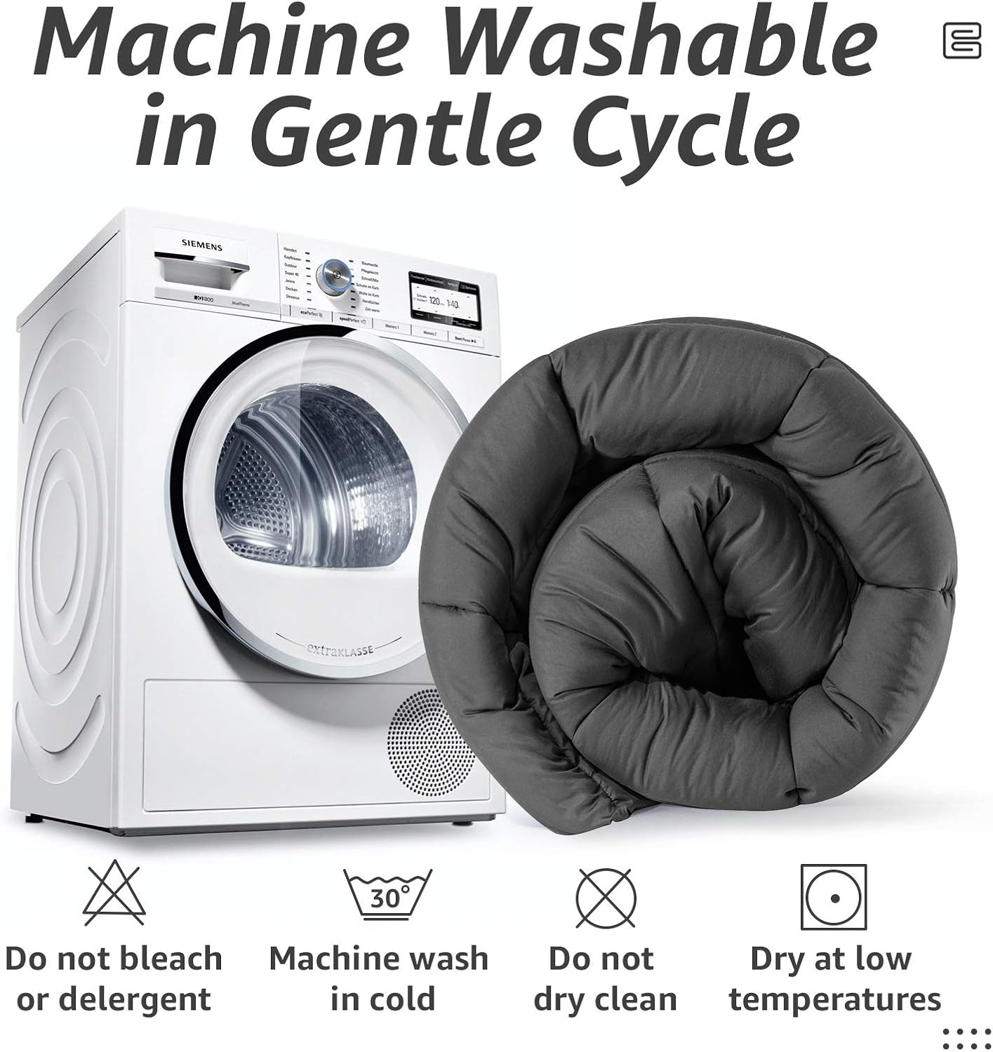 HYLEORY All Season King Size Bed Comforter - Cooling Down Alternative Quilted Duvet Insert with Corner Tabs - Winter Warm - Machine Washable - Dark Grey